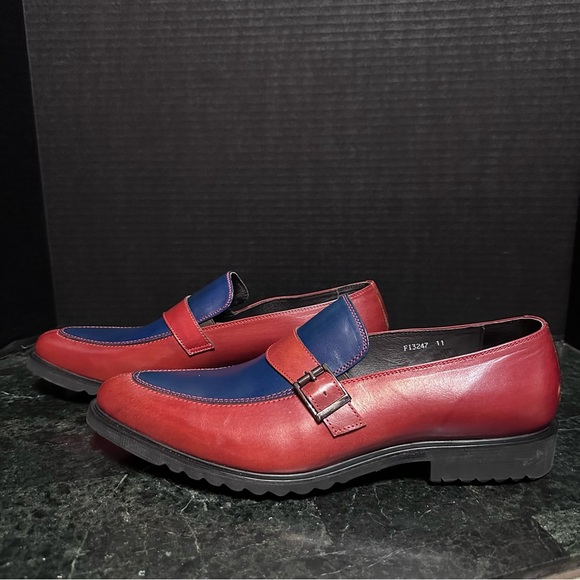 Encore Fiesso Blue / Red Genuine Leather Monk Strap Size 11 Mens Shoes Loafers - Picture 4 of 15